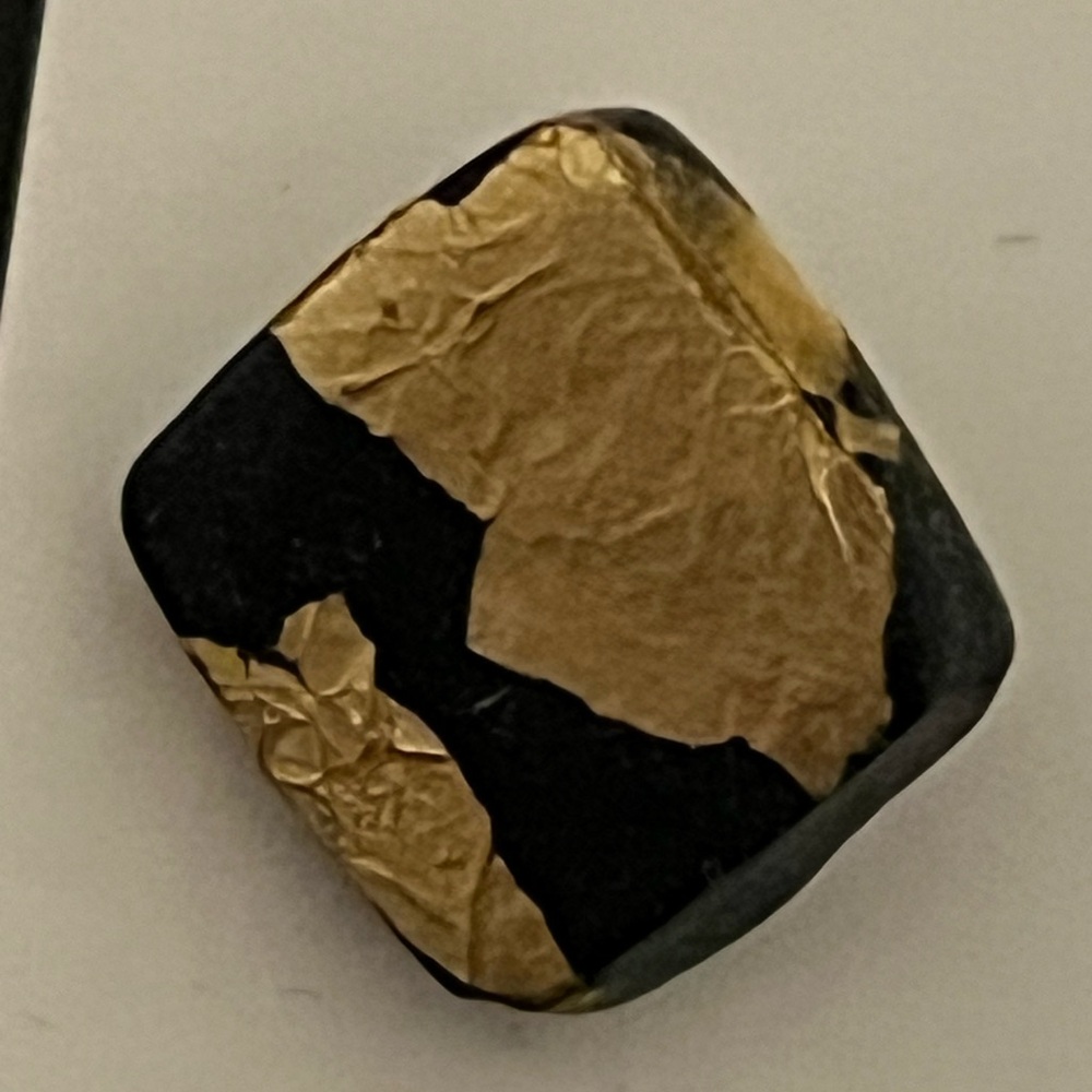 NWT: Square Black Stud Earrings with Gold Leaf